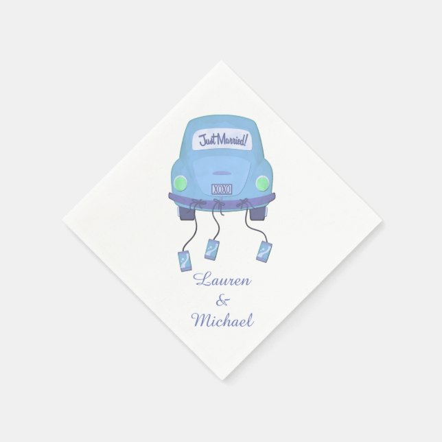 Blue Honeymoon Car Wedding Napkins (Corner)