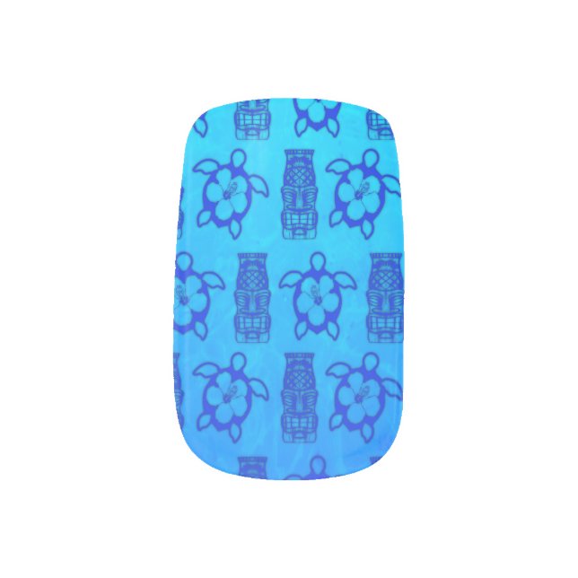 Blue Honu And Tiki Mask Minx Nail Art (Left Thumb)