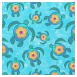Blue Honu Sea Turtles Hibiscus Flowers Fabric