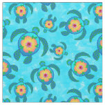 Blue Honu Sea Turtles Hibiscus Flowers Fabric