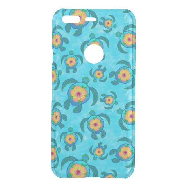 Blue Honu Sea Turtles Hibiscus Flowers Uncommon Google Pixel Case (Back)