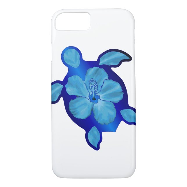 Blue Honu Turtle and Hibiscus Case-Mate iPhone Case (Back)