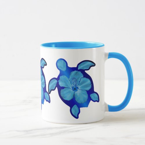 Blue Honu Turtle and Hibiscus Mug