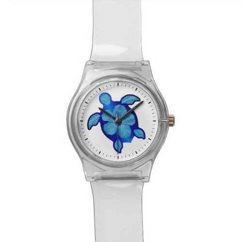 Blue Honu Turtle and Hibiscus Watch