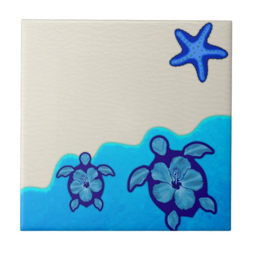 Blue Honu Turtles Ceramic Tile