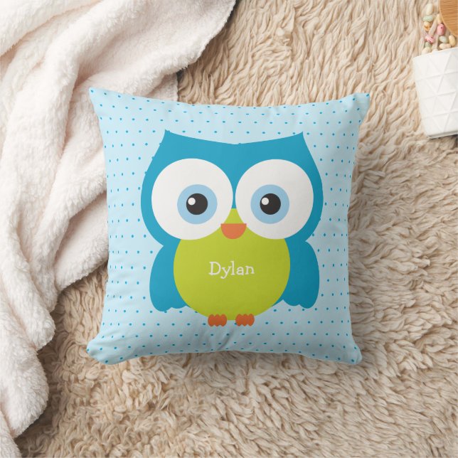 Blue Hoot Owl Cozy Forest Animal Accent Throw Pillow (Blanket)
