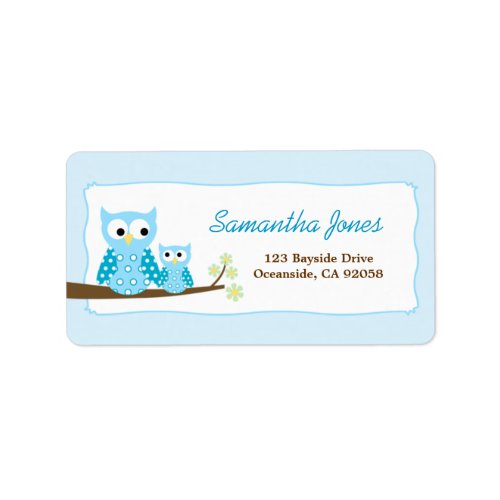 Blue Hoot Owls Large Return Address Label