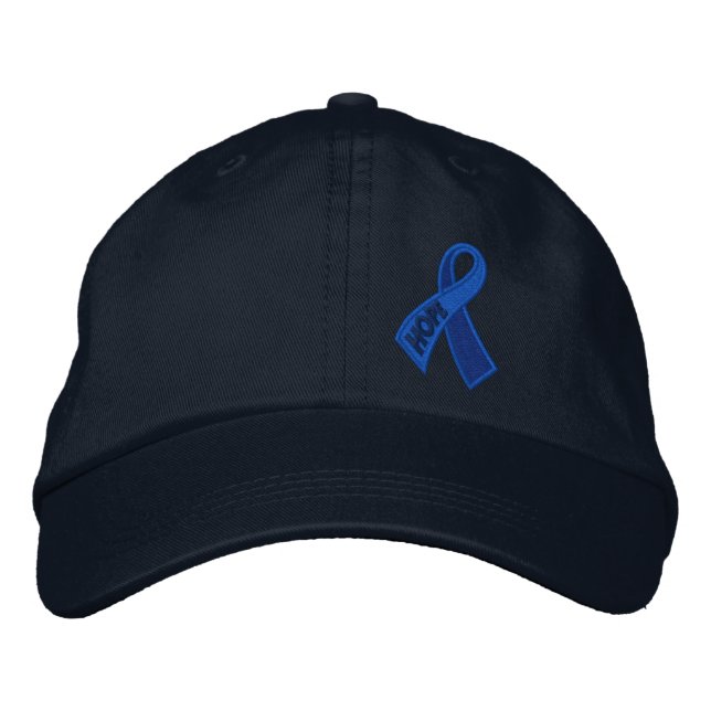 Blue Hope Cancer Ribbon Awareness Embroidered Baseball Hat (Front)