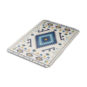 Blue Horizon Nomad – Minimalist Tribal Diamond Bath Mat