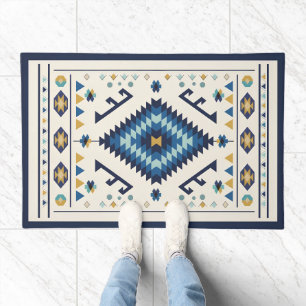 Blue Horizon Nomad – Minimalist Tribal Diamond Doormat