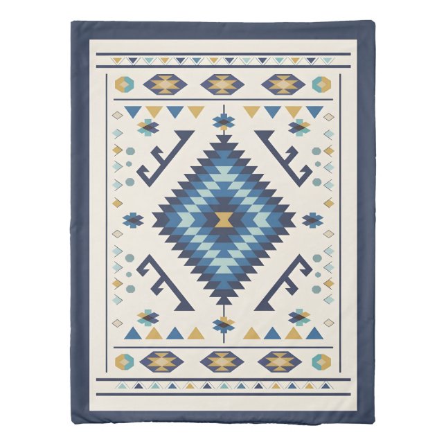 Blue Horizon Nomad – Minimalist Tribal Diamond Duvet Cover (Back)