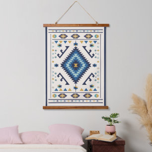 Blue Horizon Nomad – Minimalist Tribal Diamond Hanging Tapestry