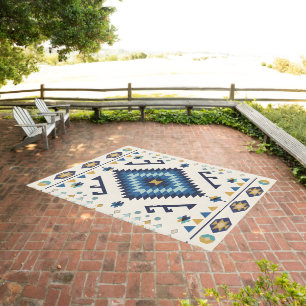 Blue Horizon Nomad – Minimalist Tribal Diamond Outdoor Rug