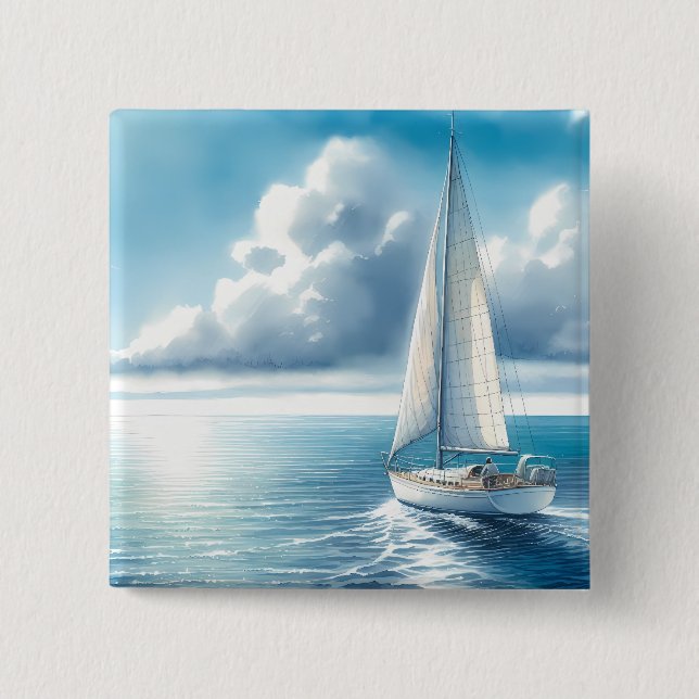 Blue Horizon Solitary Sailboat Button (Front)