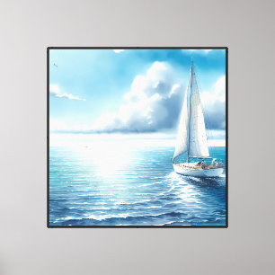 Blue Horizon Solitary Sailboat Canvas Print