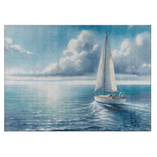Blue Horizon Solitary Sailboat Cutting Board (Front)