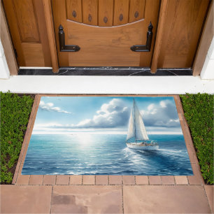 Blue Horizon Solitary Sailboat Doormat