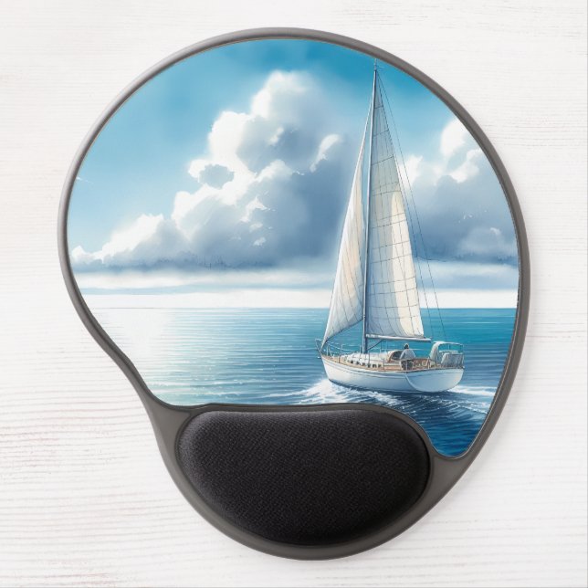 Blue Horizon Solitary Sailboat Gel Mouse Pad (Front)