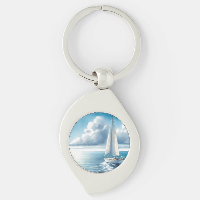 Blue Horizon Solitary Sailboat Keychain (Front)