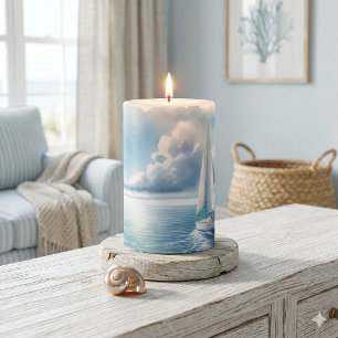 Blue Horizon Solitary Sailboat Pillar Candle