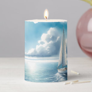 Blue Horizon Solitary Sailboat Pillar Candle
