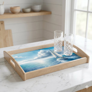Blue Horizon Solitary Sailboat Serving Tray
