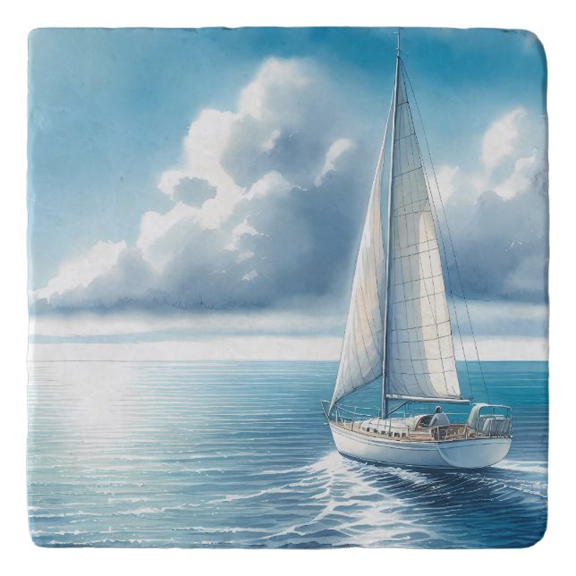 Blue Horizon Solitary Sailboat Trivet (Front)