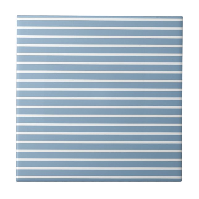 Blue Horizontal Stripe Pattern Ceramic Tile (Front)