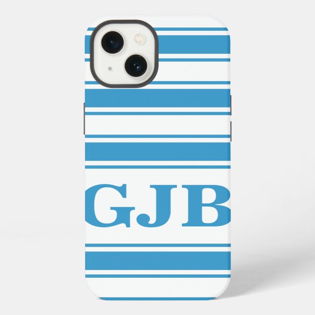 Blue Horizontal Stripe with Monogram Iphone Case (Back)