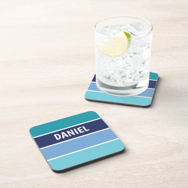 Blue Horizontal Striped Beverage Coaster (Right Side)