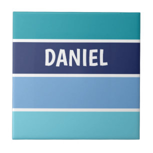 Blue Horizontal Striped Ceramic Tile
