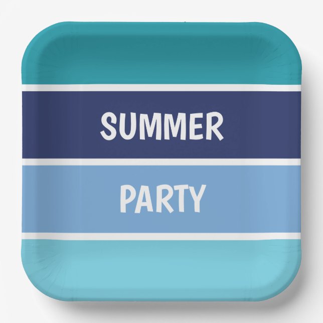 Blue Horizontal Striped Paper Plates (Front)