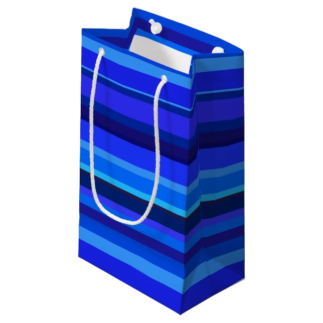 Blue horizontal stripes small gift bag (Front Angled)