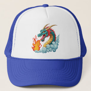 Blue horned dragon trucker hat