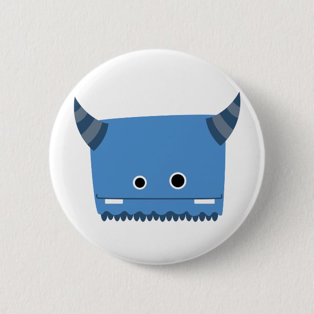 Blue Horned Monster Pinback Button (Front)
