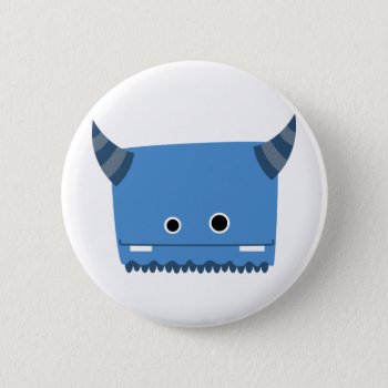 Blue Horned Monster Pinback Button by CuteLittleTreasures at Zazzle