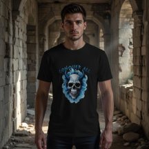 Blue Horned Skull "Conquer All" Graphic T-Shirt