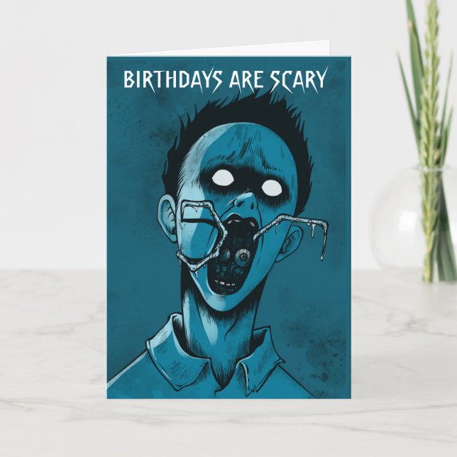 Blue Horror Monster Custom Zombie Birthday Card (Front)