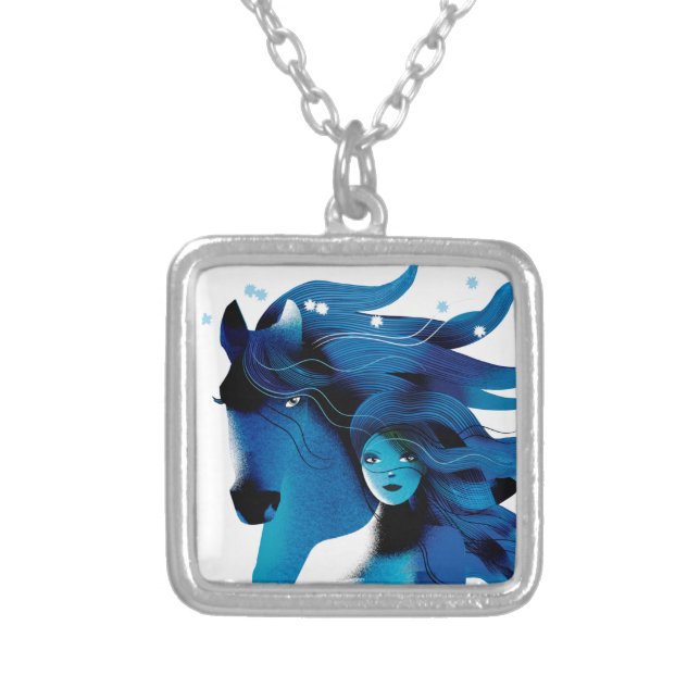 Blue Horse and a Girl Necklace (Front)