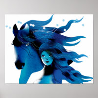 Blue Horse and a Girl Poster