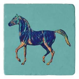 Blue Horse Art Aqua Turquoise Trivet