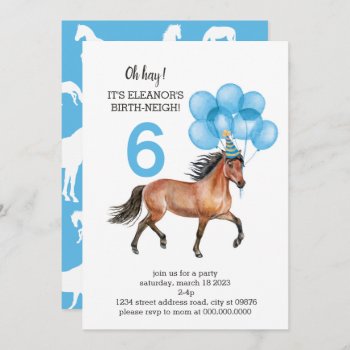 Blue Horse Birthday //oh Hay It's Your Birth-neigh Invitation by LaurEvansDesign at Zazzle