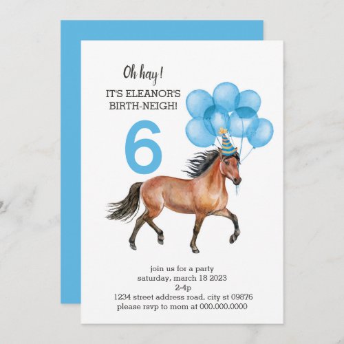 Blue Horse Birthday Oh Hay Its Your Birth_neigh Invitation