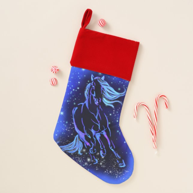 Blue Horse Christmas Stocking In Blue Starry Night (Front)