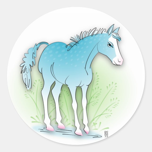 blue horse classic round sticker (Front)