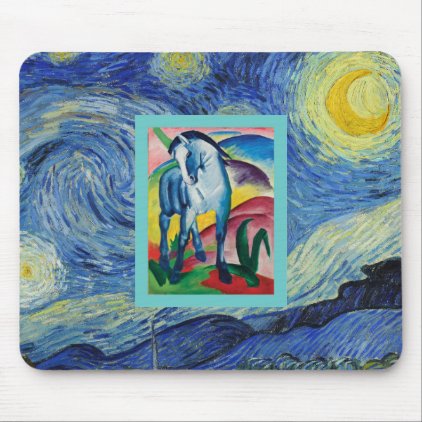 Blue Horse in the Starry Night Mouse Pad