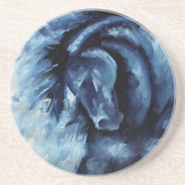 Blue Horse Oil Painting Drink Coaster (Front)