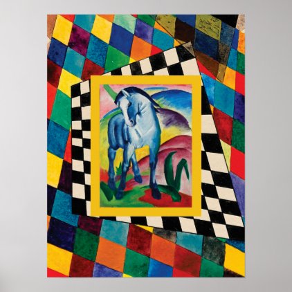 Blue Horse on the Checkerboard Poster