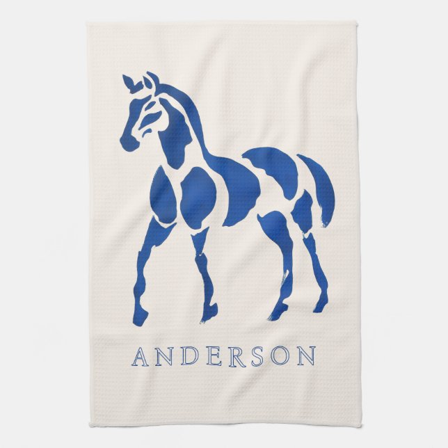 Blue Horse Painting Modern Equestrian Home Decor Kitchen Towel (Vertical)