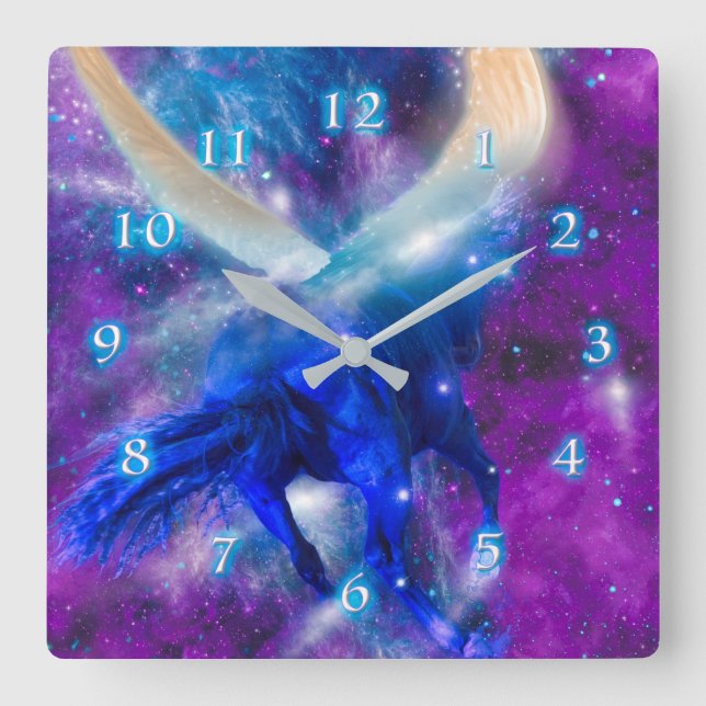 BLUE HORSE PROPHECY SQUARE WALL CLOCK (Front)